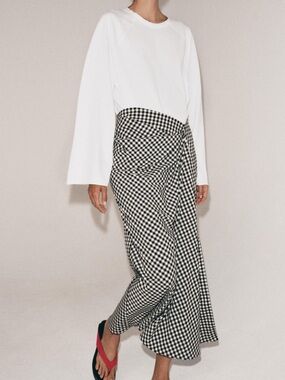 Zara | Black & White Gingham Midi Skirt